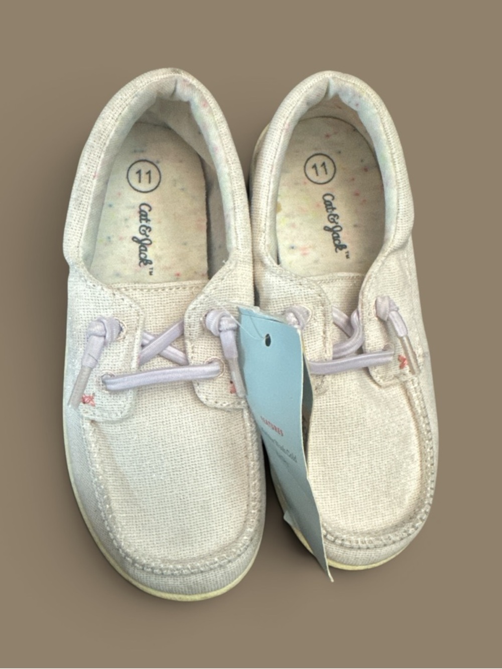 Cat & Jack Cream Canvas Shimmer Slip-On Boating Sneakers for Kids Casual Shoes